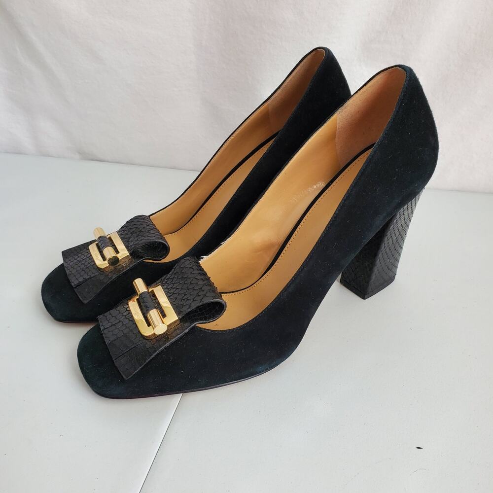 Michael Kors Black Suede Gloria Kiltie Fringe Heel Shoe 11 Career Elegant Luxury - Picture 5 of 11